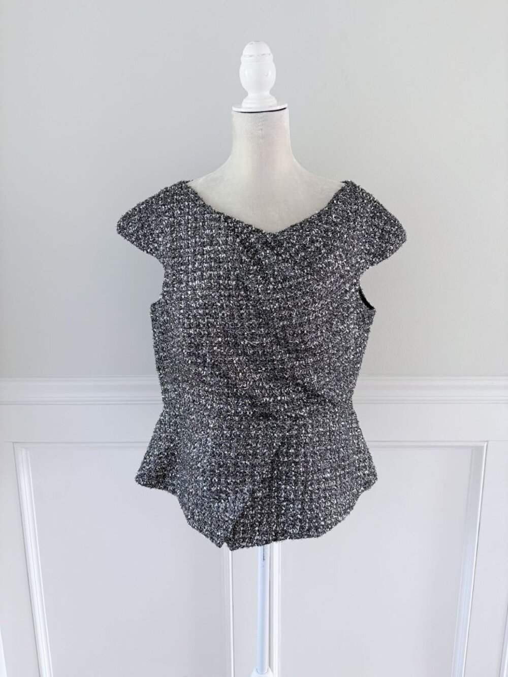 The Fold London Metallic Tweed Peplum Top UK 18 US 14